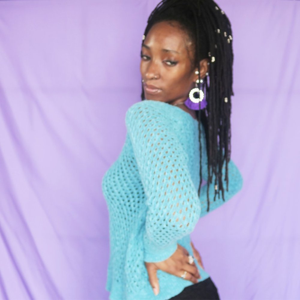 American Eagle crochet sweater pullover top blouse shirt in Turquoise blue small